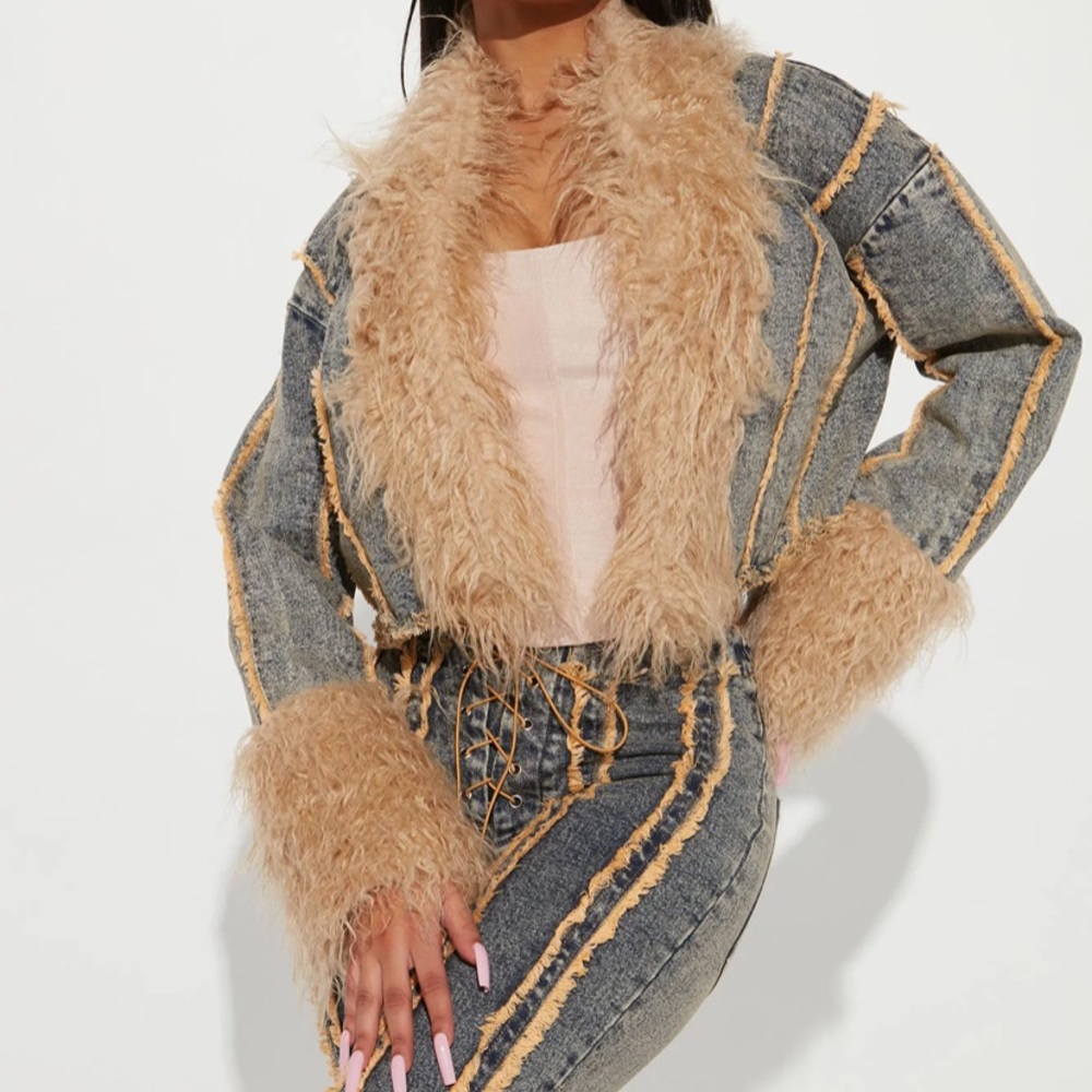 fashionnova fur denim jacket.
